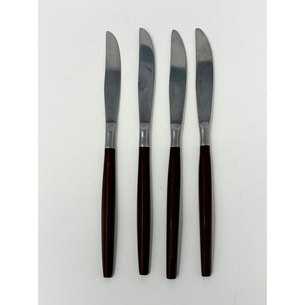 Vintage Ekco Eterna & Epic Knives Set of 4 Wood Handle Japan MCM Flatware